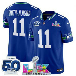 Seattle Seahawks 11 Jaxon Smith-Njigba Royal 2026 Super Bowl LX & 50th Patches F.U.S.E. Vapor Limited Men Jersey