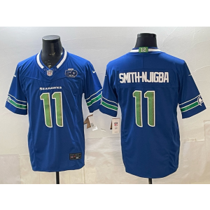 Seattle Seahawks 11 Smith Njigba Blue F.U.S.E. Vapor Limited Men Jersey with 50th Patch