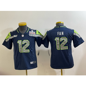 Seattle Seahawks 12 Fan Blue 2026 Super Bowl LX Vapor Limited Youth Jersey