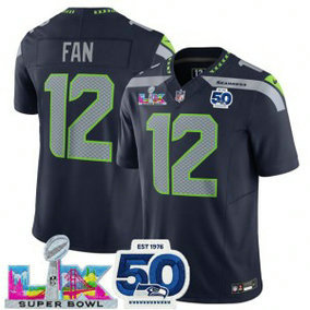 Seattle Seahawks 12 Fan Navy 2026 Super Bowl LX & 50th Patches F.U.S.E. Vapor Limited Men Jersey