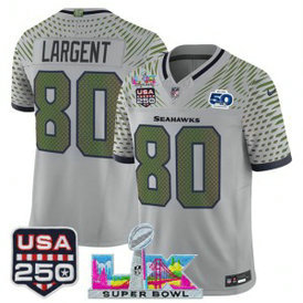 Seattle Seahawks 80 Steve Largent Gray Rivalries F.U.S.E. Vapor Limited Men Jersey with 2026 Super Bowl LX & 50th & USA 250 Patches