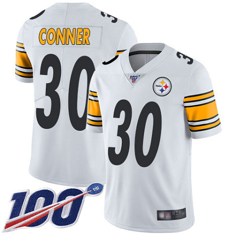 Steelers #30 James Conner White Men's Stitched Football 100th Season Vapor Limited Jersey