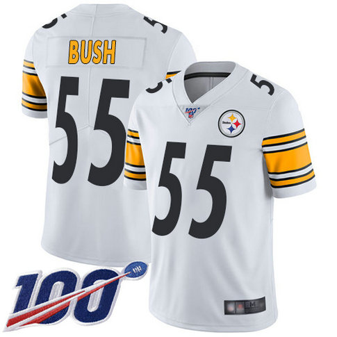 Steelers #55 Devin Bush White Men's Stitched Football 100th Season Vapor Limited Jersey