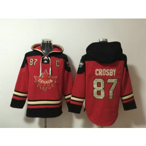 Team Canada 87 Sidney Crosby Red Black Ageless Must-Have Lace-Up Pullover Hoodie