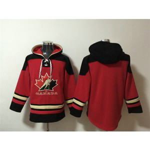 Team Canada Blank Red Black Ageless Must-Have Lace-Up Pullover Hoodie