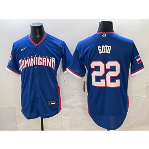 Team Dominican Republic Mets 22 Juan Soto Blue 2026 World Cup Cool Base Men Jersey