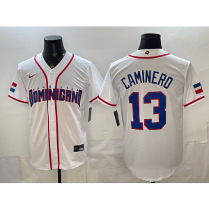 Team Dominican Republic Rays 13 Junior Caminero White 2026 World Cup Cool Base Men Jersey