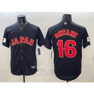 Team Japan Dodgers 16 Ohtani Black 2026 World Cup Cool Base Men Jersey