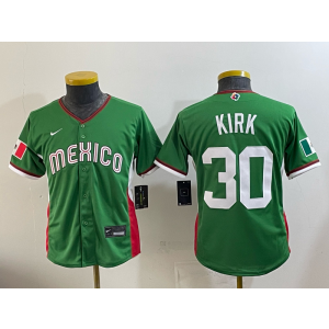 Team Mexico Blue Jays 30 Kirk Green 2026 World Cup Cool Base Youth Jersey