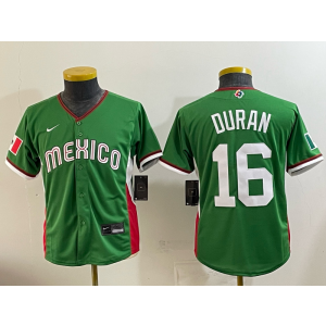 Team Mexico Red Sox 16 Duran Green 2026 World Cup Cool Base Youth Jersey