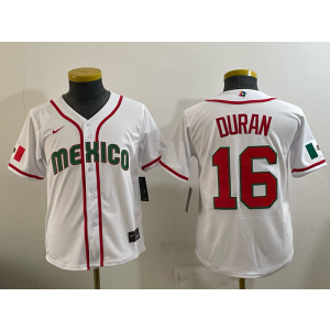 Team Mexico Red Sox 16 Duran White 2026 World Cup Cool Base Youth Jersey