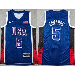 Team USA Basketball 5 Anthony Edwards Navy 2024 Olympics Jersey