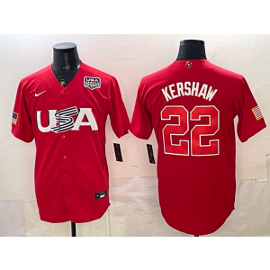 Team USA Dodgers 22 Kershaw Red 2026 World Cup Cool Base Men Jersey with 250 Patch