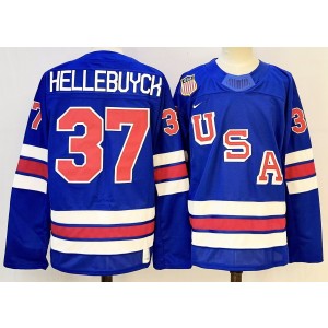 Team USA Jets 37 Connor Hellebuyck Blue Men Jersey