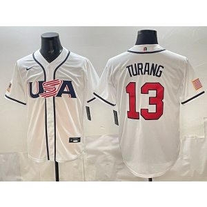 Team USA Milwaukee Brewers 13 Turang White 2026 World Cup Cool Base Men Jersey