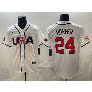 Team USA Philadelphia Phillies 24 Harper White 2026 World Cup Cool Base Men Jersey