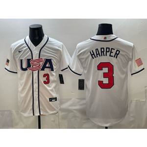 Team USA Philadelphia Phillies 3 Harper White 2026 World Cup Cool Base Men Jersey