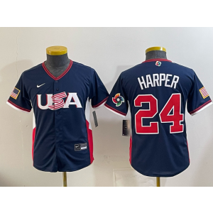 Team USA Phillies 24 Harper Navy 2026 World Cup Cool Base Youth Jersey