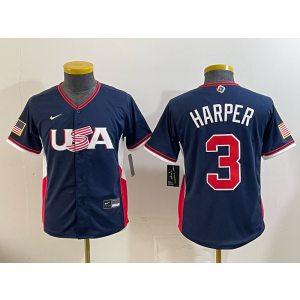 Team USA Phillies 3 Harper Navy 2026 World Cup Cool Base Youth Jersey