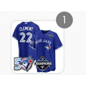 Toronto Blue Jays 22 Ernie Clement 50th Anniversary & Champion Cool Base Men Jersey Toronto Blue Jays 22 Ernie Clement 50th Anniversary & Champion Cool Base Men Jersey