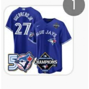 Toronto Blue Jays 27 Vladimir Guerrero Jr. 50th Anniversary & Champion Cool Base Men Jersey Toronto Blue Jays 27 Vladimir Guerrero Jr. 50th Anniversary & Champion Cool Base Men Jersey