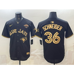 Toronto Blue Jays 36 Schneider Black Gold Champion Cool Base Men Jersey