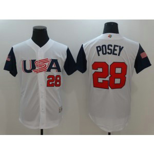USA Baseball 28 Buster Posey White 2017 World Baseball Classic Jersey