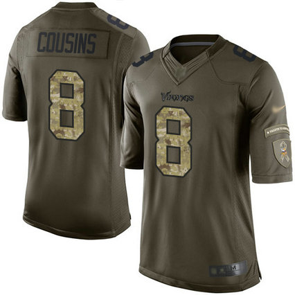 Vikings #8 Kirk Cousins Green Men's Stitched Football Limited 2015 Salute to Service Jersey