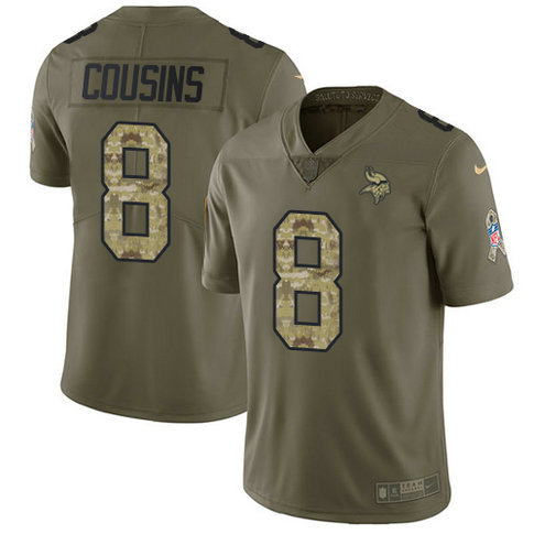 Vikings #8 Kirk Cousins Olive-Camo Men's Stitched Football Limited 2017 Salute to Service Jersey