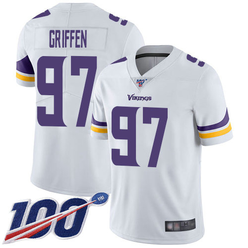 Vikings #97 Everson Griffen White Men's Stitched Football 100th Season Vapor Limited Jersey