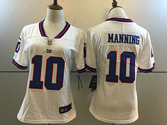 Woman Nike Giants #10 Eli Manning White Stitched NFL Limited Rush Jersey