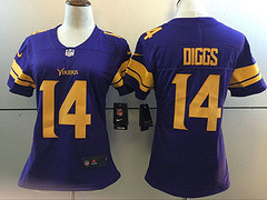 Woman Nike Vikings 14 Stefon Diggs Purple Color Rush Stitched Limited Jersey
