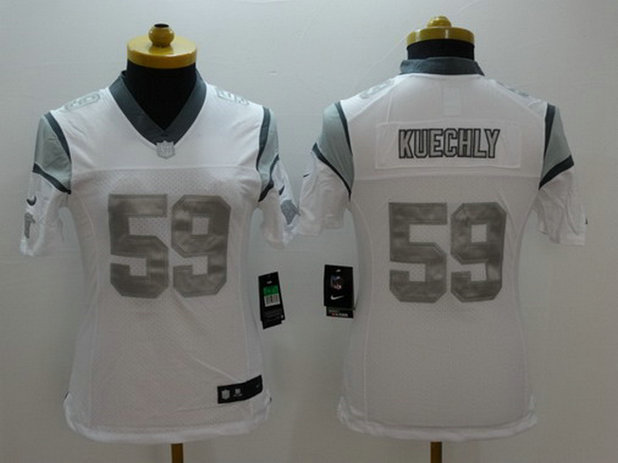 Women's Carolina Panthers #59 Luke Kuechly White Platinum NFL Nike Limited Jersey