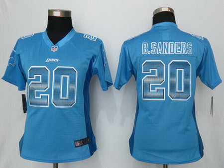 Women's Detroit Lions #20 Barry Sanders Royal Blue Strobe Retired Player 2015 NFL Nike Fashion Jersey