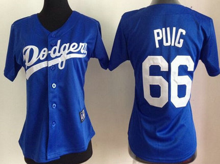 Women's Los Angeles Dodgers #66 Yasiel Puig Blue Jersey
