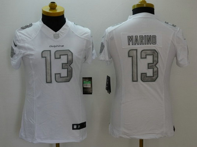 Women's Miami Dolphins #13 Dan Marino White Platinum Retired Player NFL Nike Limited Jersey