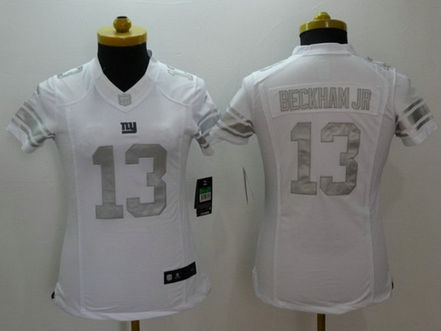 Women's New York Giants #13 Odell Beckham Jr White Platinum NFL Nike Limited Jersey
