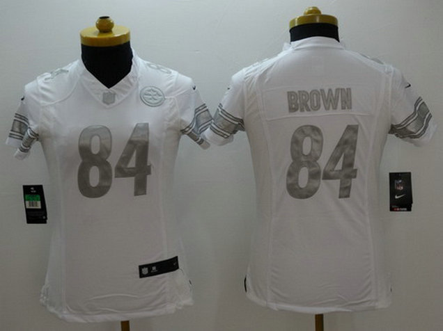 Women's Pittsburgh Steelers #84 Antonio Brown White Platinum NFL Nike Limited Jersey