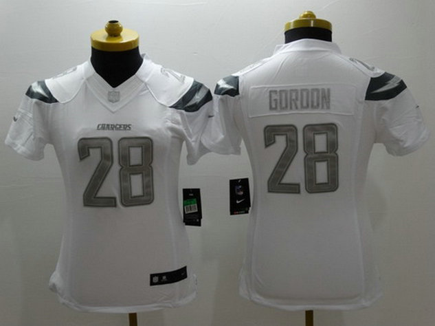 Women's San Diego Chargers #28 Melvin Gordon White Platinum NFL Nike Limited Jersey