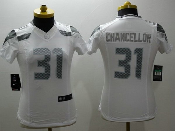 Women's Seattle Seahawks #31 Kam Chancellor White Platinum NFL Nike Limited Jersey