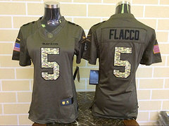 Women Baltimore Ravens #5 Joe Flacco Green Salute To Service Limited Jersey
