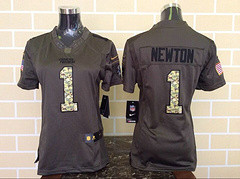 Women Carolina Panthers #1 Cam Newton Green Salute To Service Limited Jersey