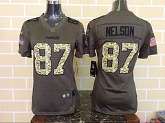 Women Green Bay Packers #87 Jordy Nelson Green Salute To Service Limited Jersey