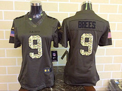 Women New Orleans Saints #9 Drew Brees Green Salute To Service Limited Jersey
