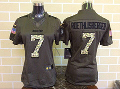 Women Pittsburgh Steelers #7 Ben Roethlisberger Green Salute To Service Limited Jersey
