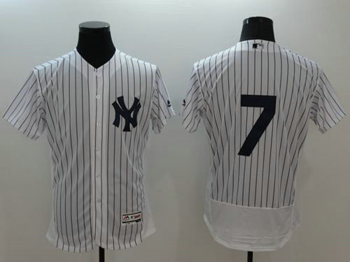 Yankees #7 Mickey Mantle White Strip Flexbase Authentic Collection Stitched Baseball Jersey