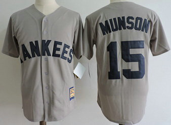 Yankees 15 Thurman Munson Gray Cooperstown Collection Jersey