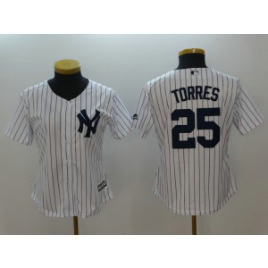 Yankees 25 Gleyber Torres White Cool Base Women Jersey