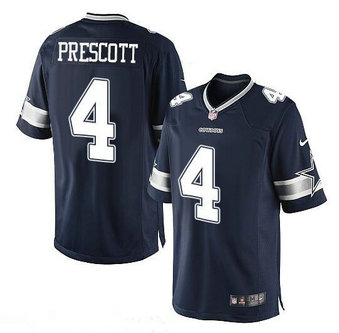 Youth Dallas Cowboys #4 Dak Prescott Navy Blue Team Color Stitched NFL Jersey