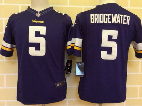 Youth Minnesota Vikings #5 Teddy Bridgewater Purple Team Color NFL Nike Limited Jersey